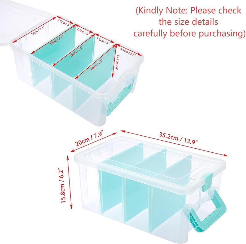BTSKY Clear Plastic Dividing Storage Box with 4 Deep Compartments Adjustable Storage Bin with Lid Portable Craft Storage Container Multipurpose Sewing Box Art Supply Organizer, 13.9x7.9x6.2 Inches - Image 4